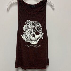 Laguna B Women's Brown Floral Skull Tank Top
